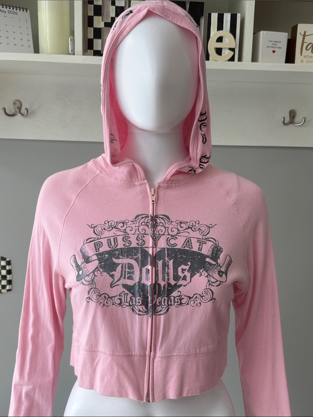 Pussycat Dolls Las Vegas Pink Cropped Zip  Lightweight Hoodie-Large